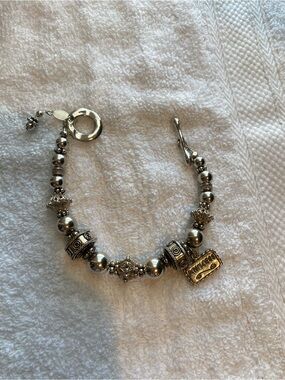 Sterling Silver Beaded Charm Bracelet with SS Decorative Accents
